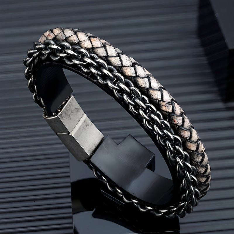 Retro Oxidized Black Geometric Link Chain Leather Bracelet Leather Unique Leather Bracelets   
