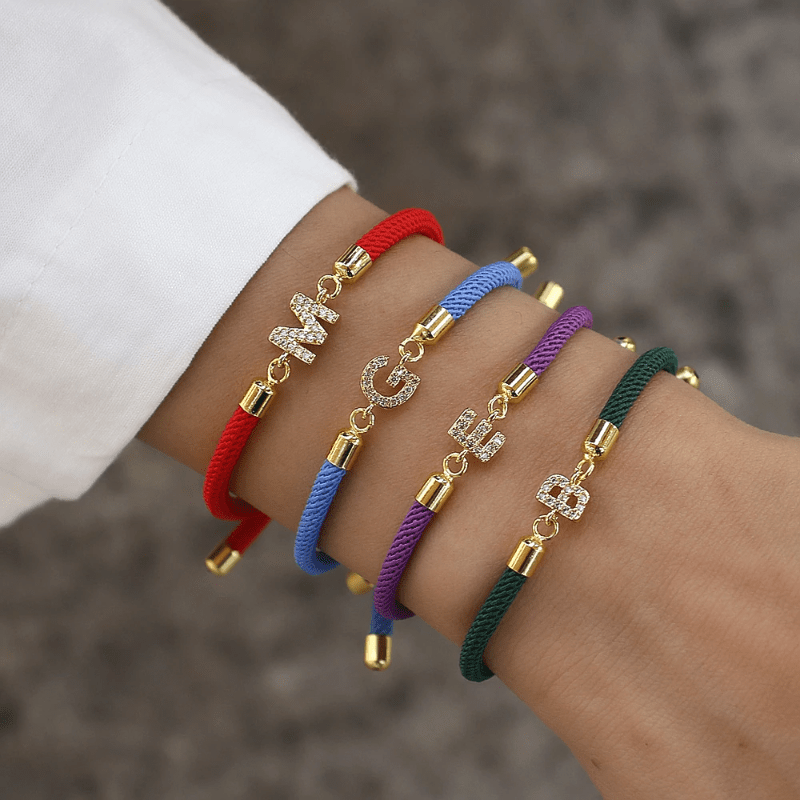 Bracelets Colorful Adjustable Rope Initial Bracelet: The Perfect Personalized Jewelry Gift, Color - Red