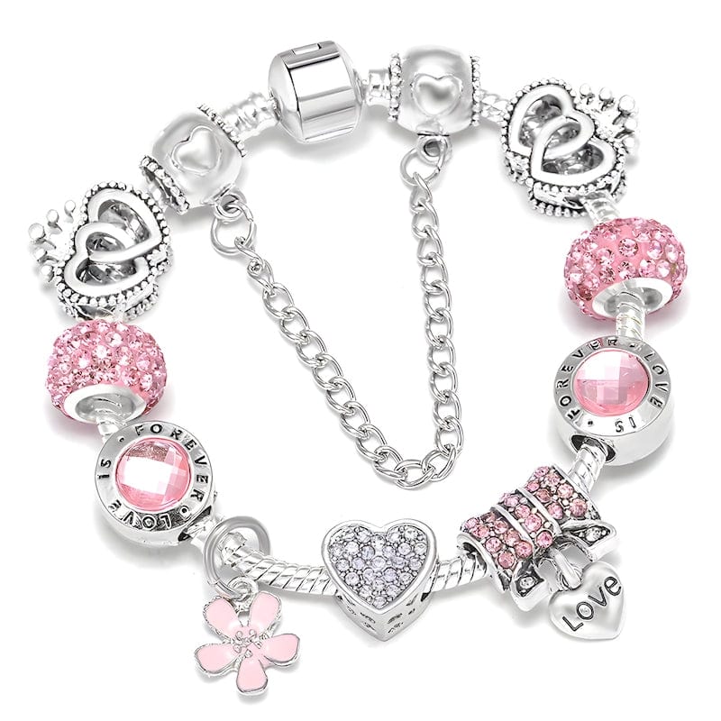 Heart Bracelet Charm Unique Leather Bracelets 16cm Silver/Pink4 