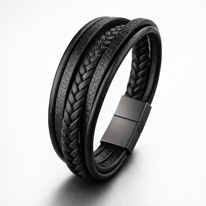 Men’s Braided Leather Bracelet with Magnetic Stainless Steel Clasp