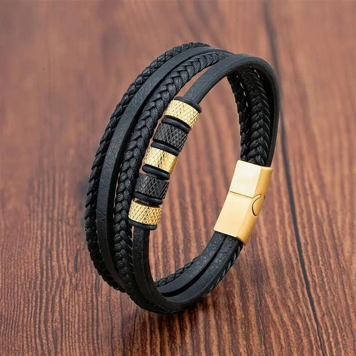 Multilayer Leather Bracelets for Men: Rugged and Refined Leather Unique Leather Bracelets Gold 18.5cm 