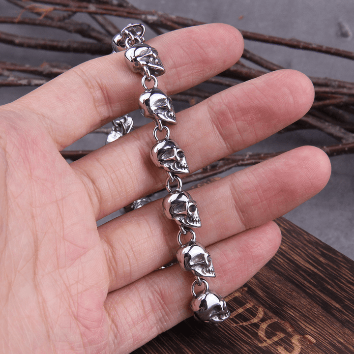 Skull Bracelet Mori Link Chain Unique Leather Bracelets 18cm Silver 