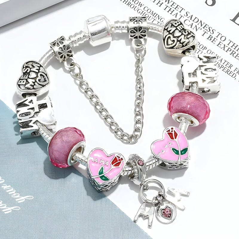 Charm Best Mom Pink Beads Charm Bracelet