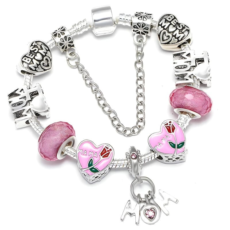Charm Best Mom Pink Beads Charm Bracelet