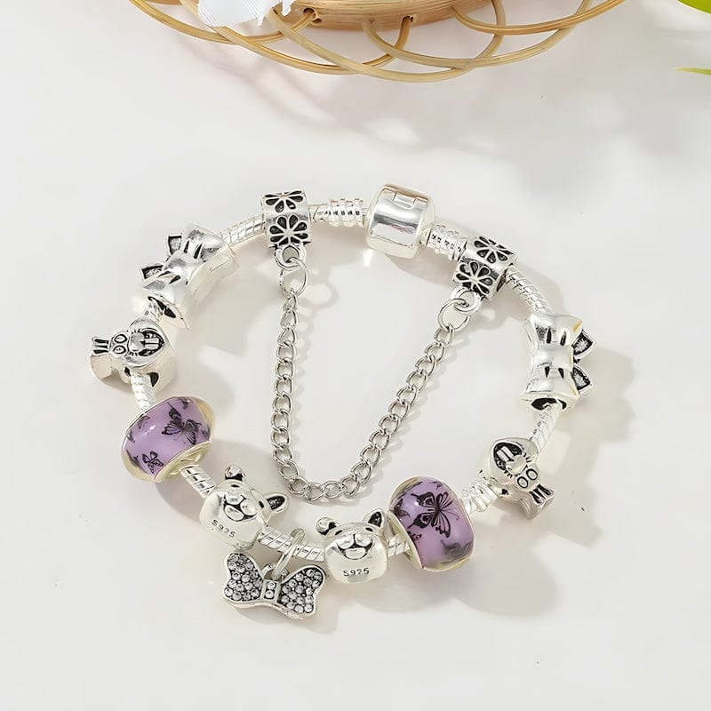 Charm Bowknot Rabbit Purple Beads Charm Bracelet