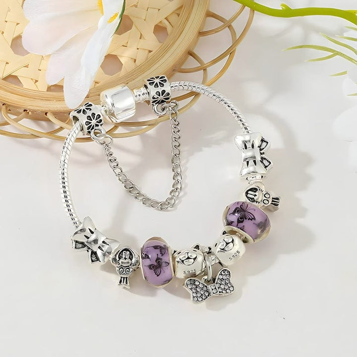 Charm Bowknot Rabbit Purple Beads Charm Bracelet