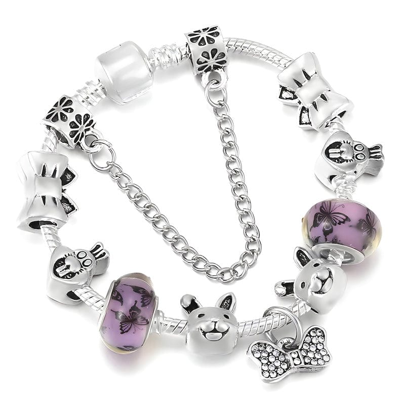 Charm Bowknot Rabbit Purple Beads Charm Bracelet