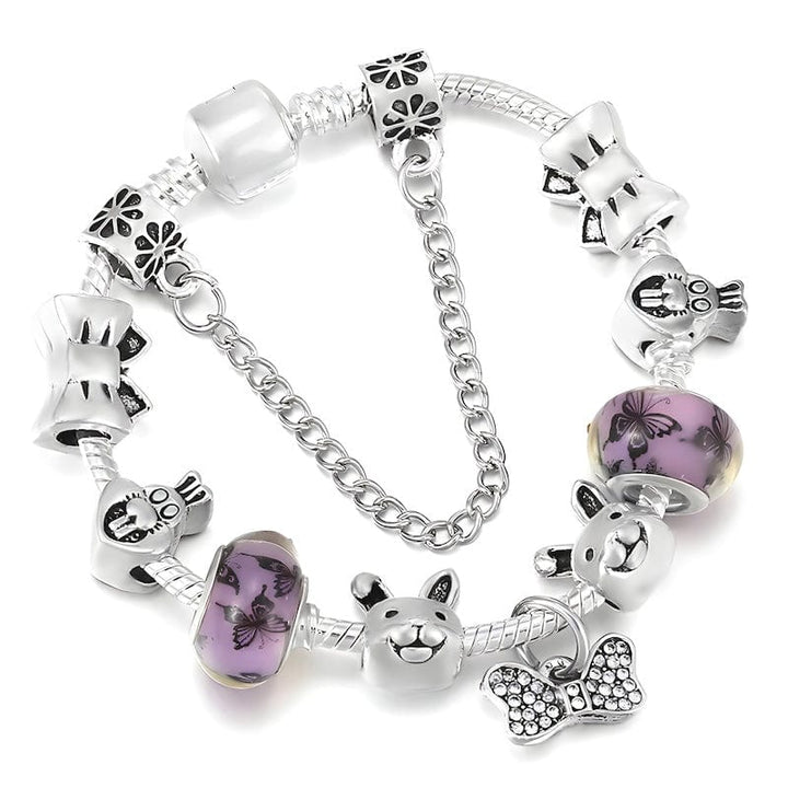 Charm Bowknot Rabbit Purple Beads Charm Bracelet