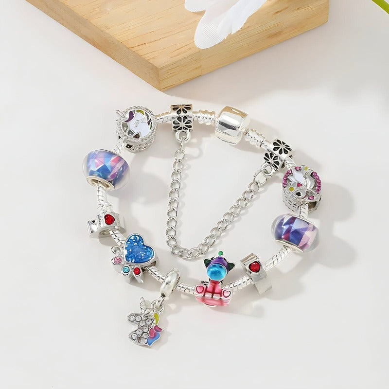 Charm Heart Dog Paw & Unicorn Charm Bracelet