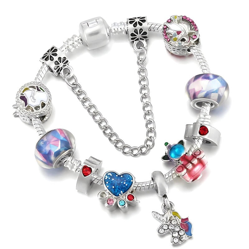 Charm Heart Dog Paw & Unicorn Charm Bracelet