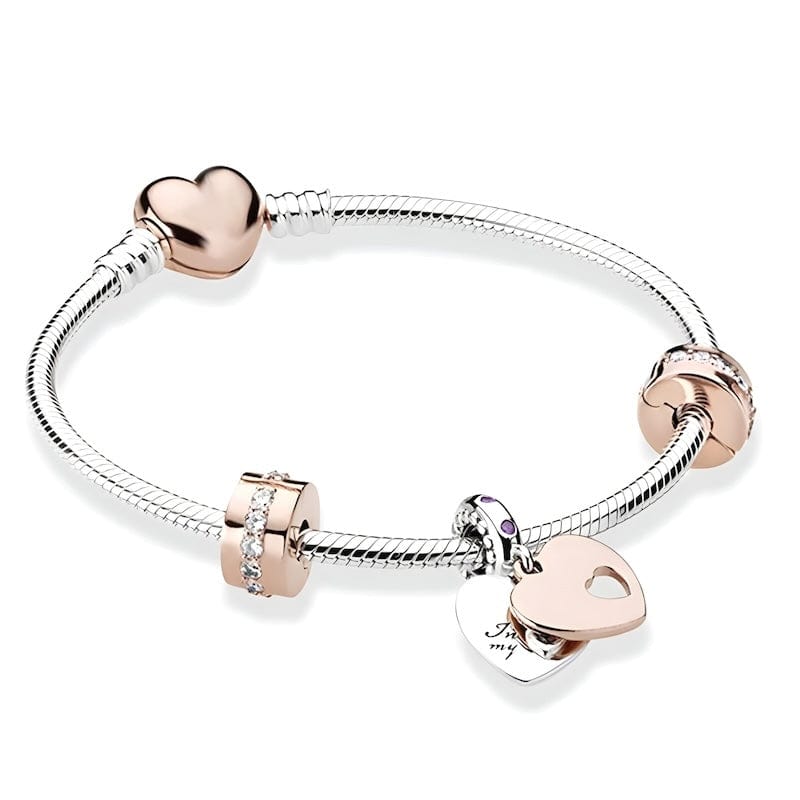 Charm Love Hearts Two Tone Charm Bracelet