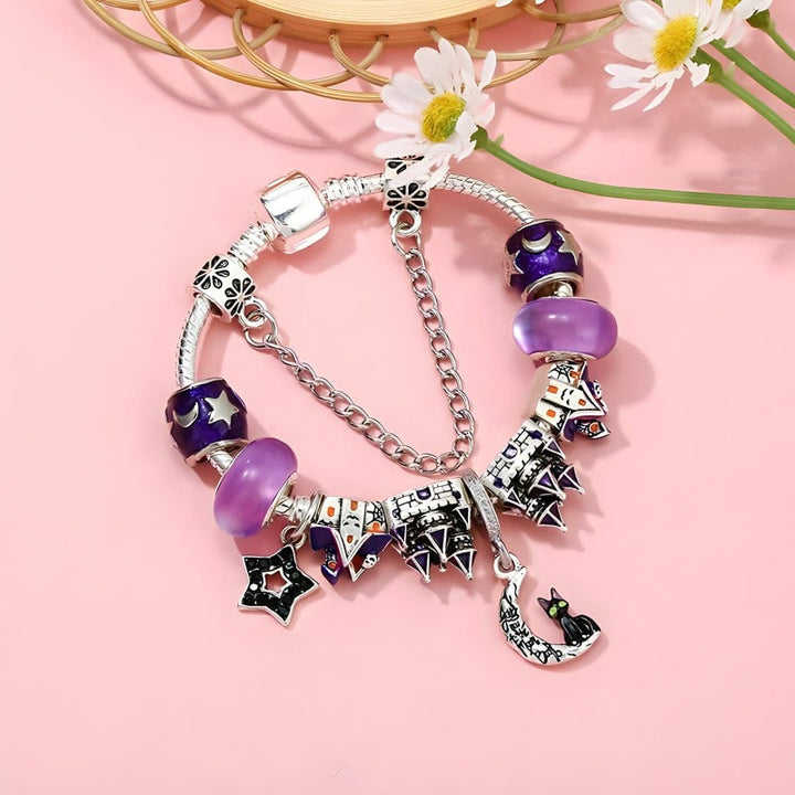 Magic Cat Purple Charm Bracelet bracelet by Unique Leather Bracelets
