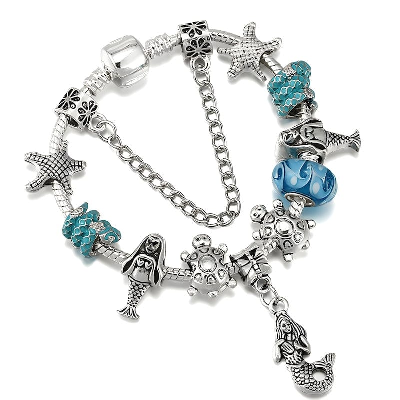 Charm Mermaid Charm Bracelet With Vintage Blue Murano Beads