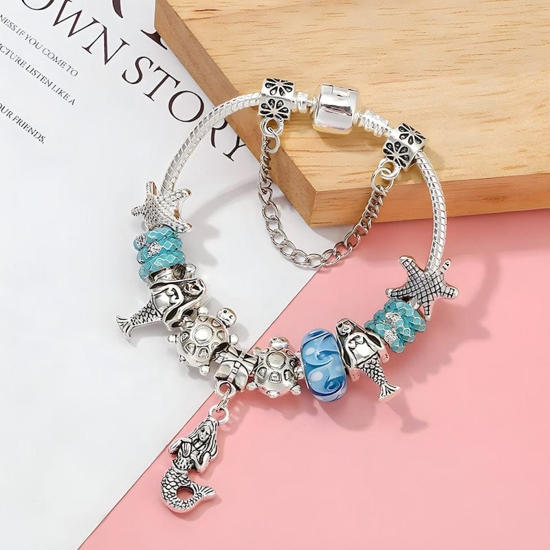 Charm Mermaid Charm Bracelet With Vintage Blue Murano Beads