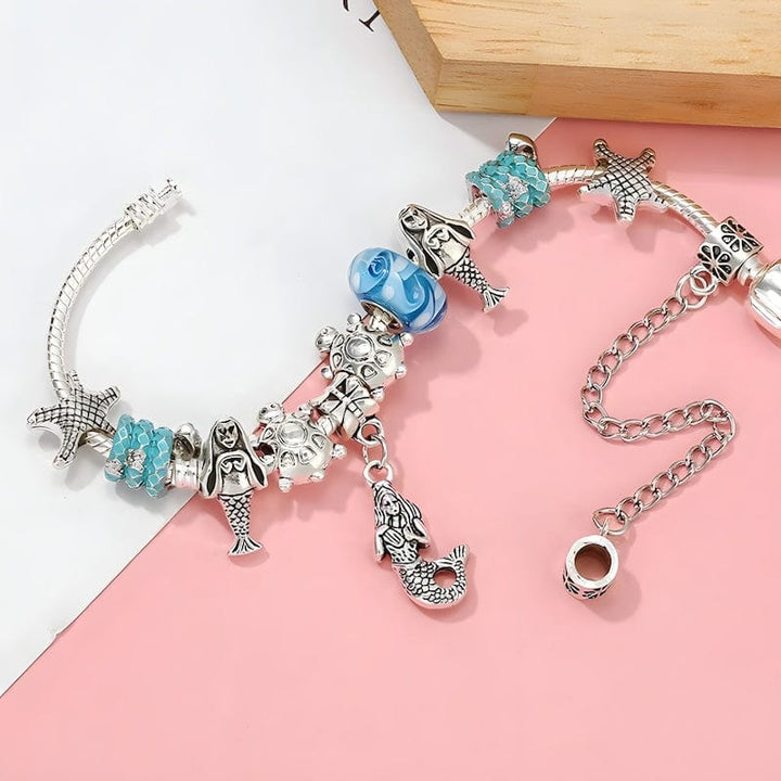 Charm Mermaid Charm Bracelet With Vintage Blue Murano Beads