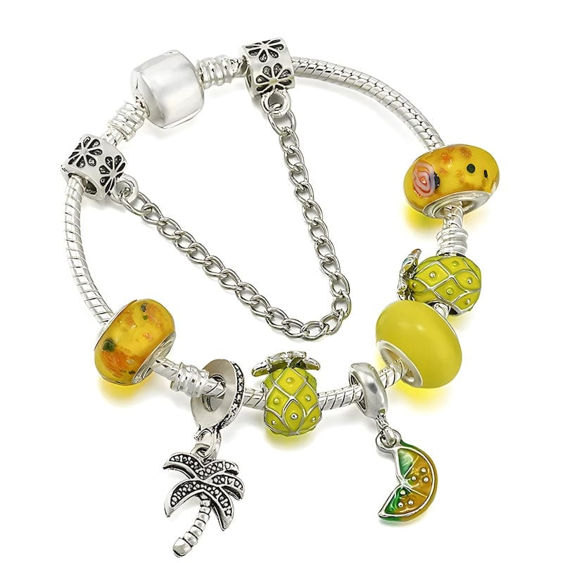 Charm Palm Tree Tropical Pineapple Lemon Charm Bracelet