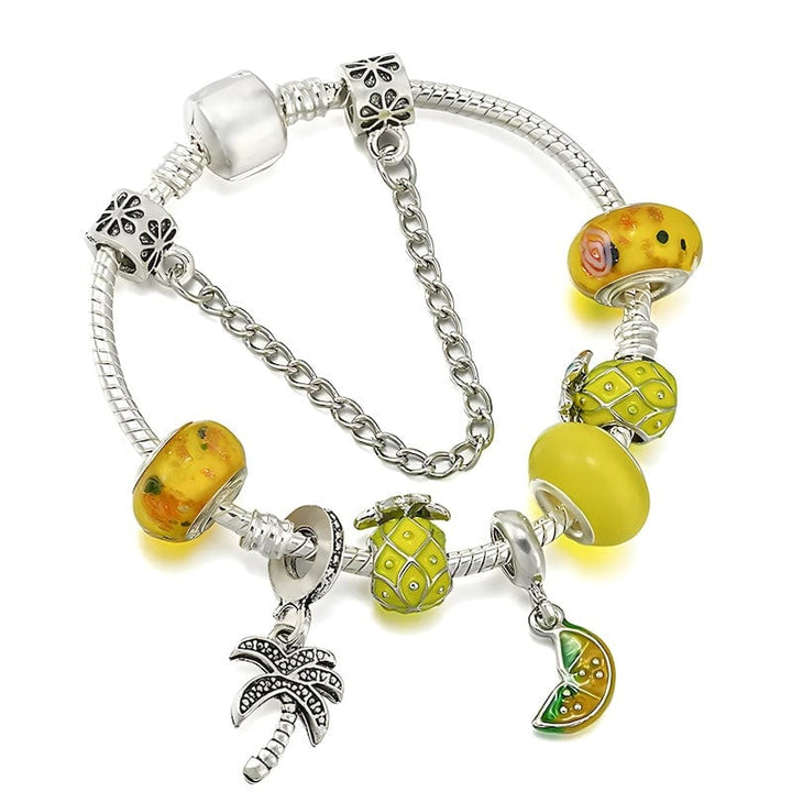 Charm Palm Tree Tropical Pineapple Lemon Charm Bracelet
