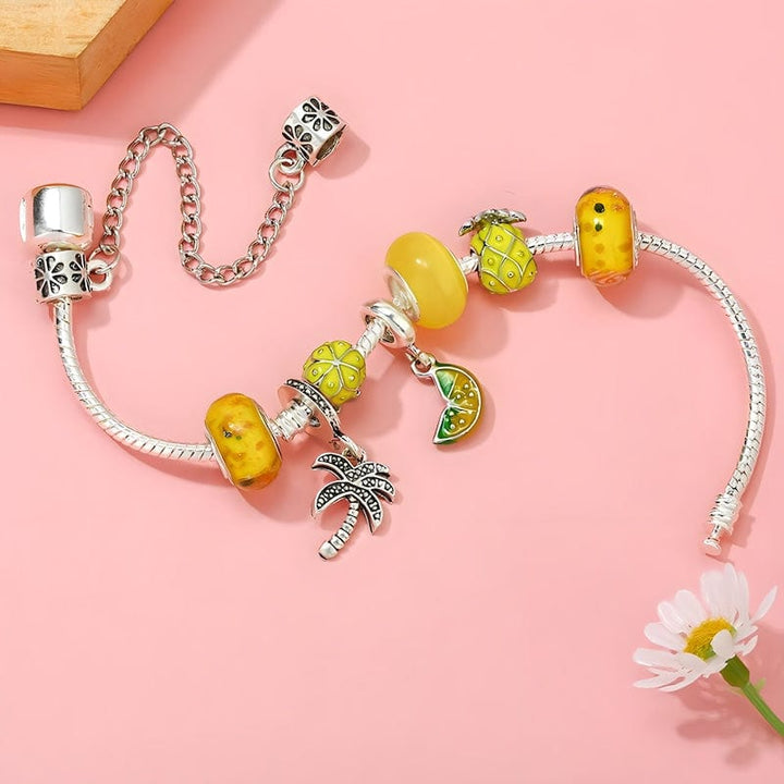 Charm Palm Tree Tropical Pineapple Lemon Charm Bracelet