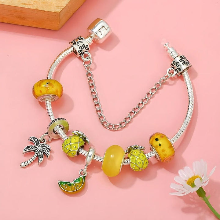 Charm Palm Tree Tropical Pineapple Lemon Charm Bracelet