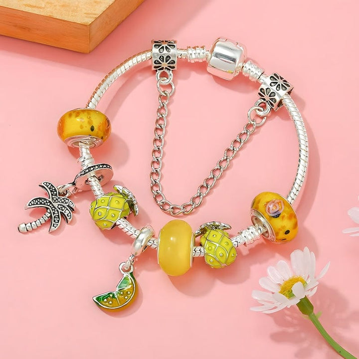 Charm Palm Tree Tropical Pineapple Lemon Charm Bracelet