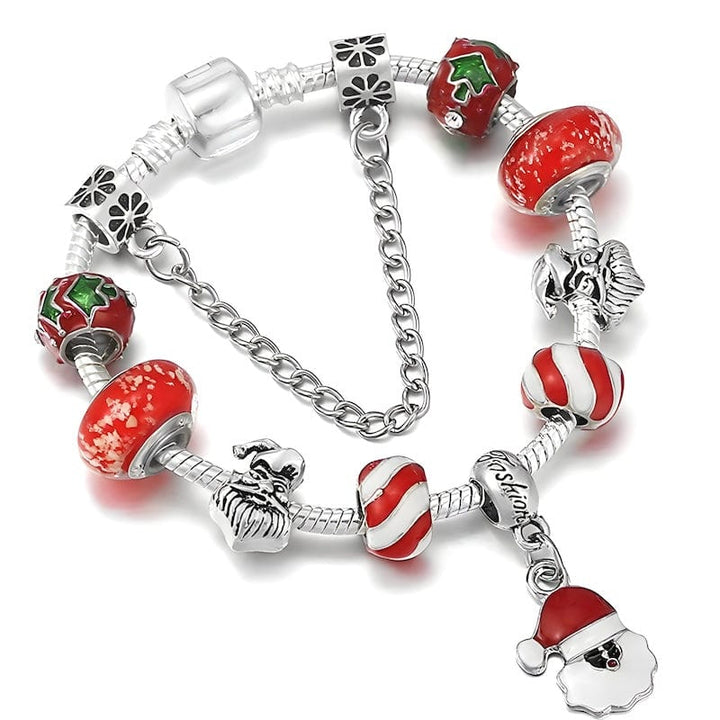 Santa Claus Christmas Red Charm Bracelet Charm Unique Leather Bracelets 16cm Silver/Red 