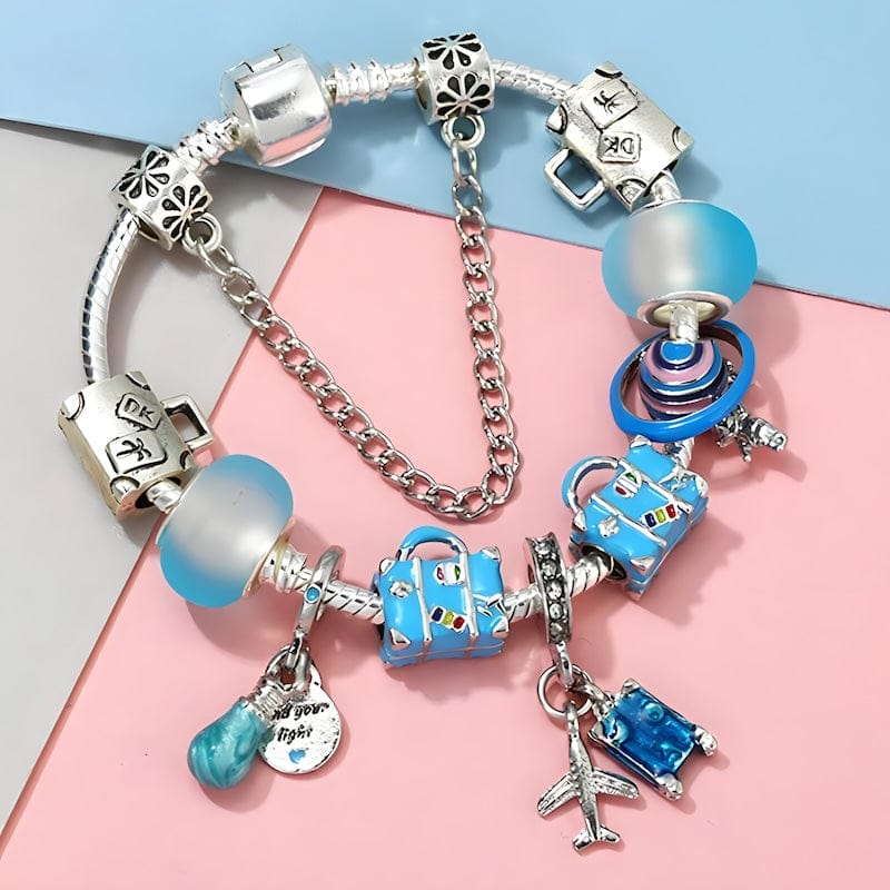 Charm Travel Airplane Suitcase Charm Bracelet