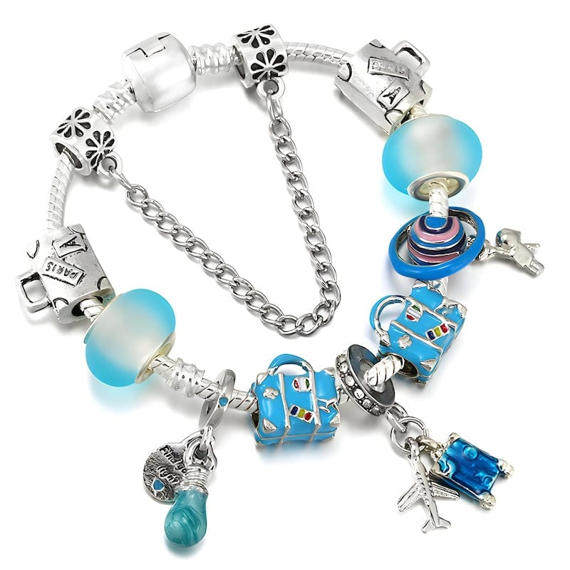 Charm Travel Airplane Suitcase Charm Bracelet