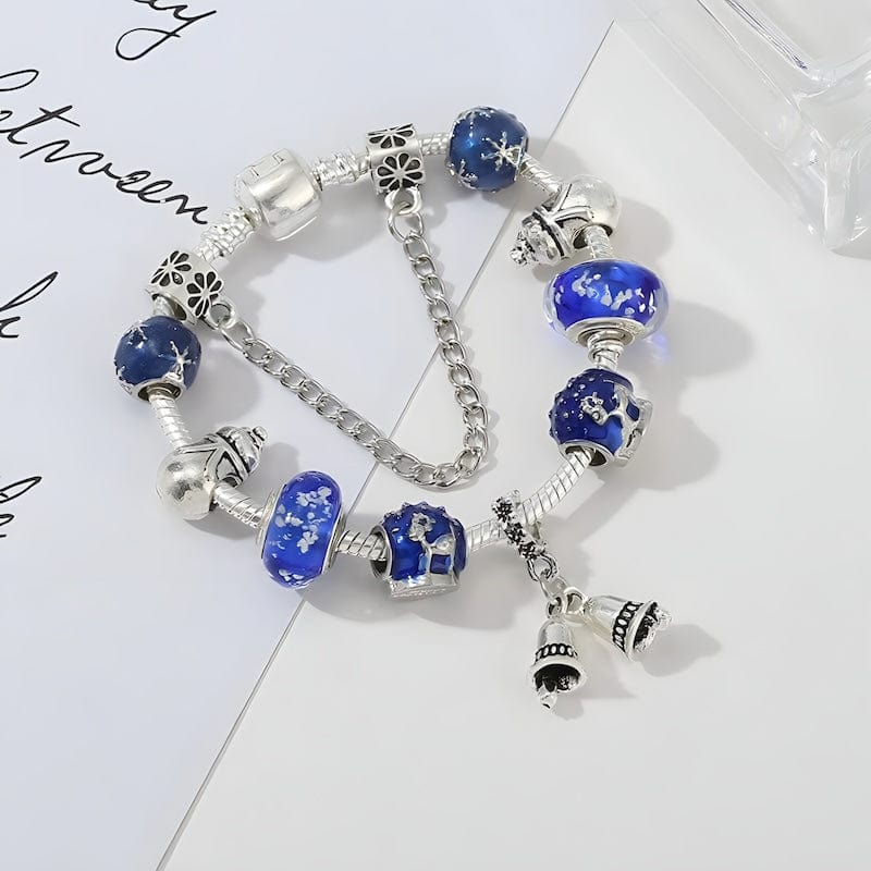 Charm Winter Bells & Snowman Blue Beads Bracelet