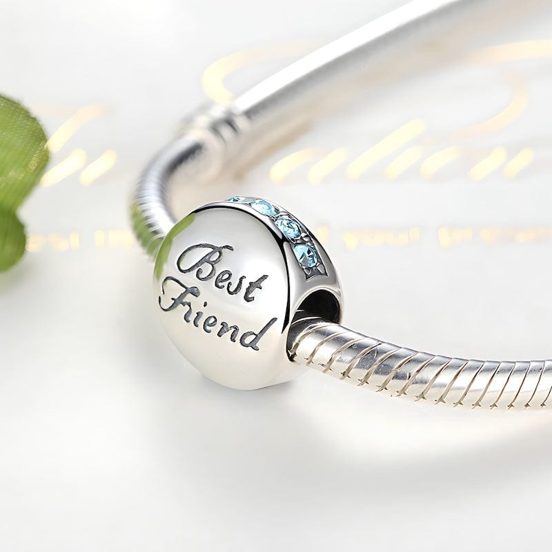 Charms Best Friend Blue Zircon Round Charm