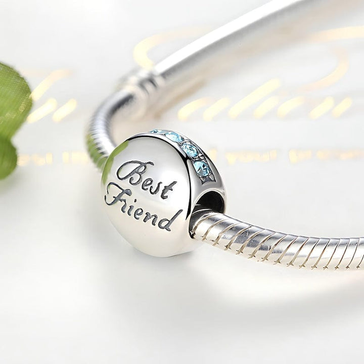 Charms Best Friend Blue Zircon Round Charm