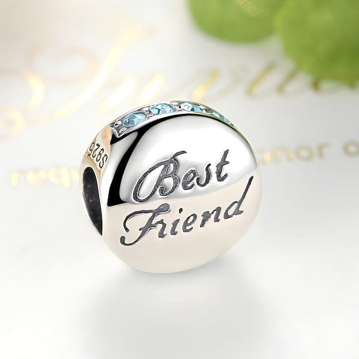 Charms Best Friend Blue Zircon Round Charm
