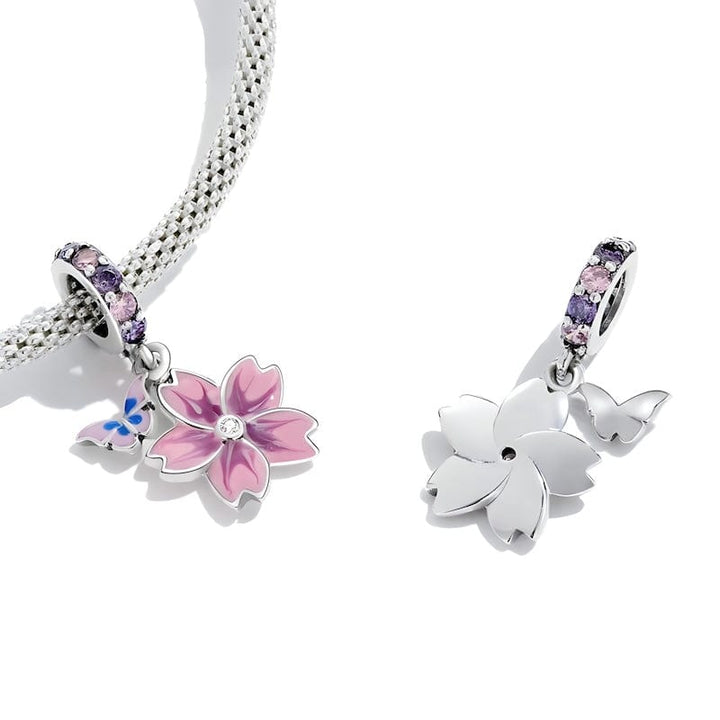 Charms Flower Charm Sterling Silver Pink Zircons