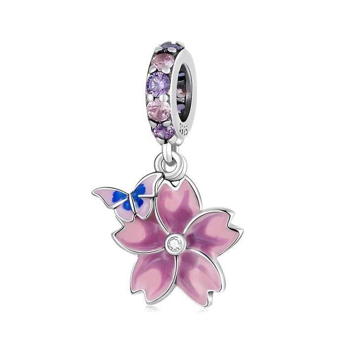 Charms Flower Charm Sterling Silver Pink Zircons