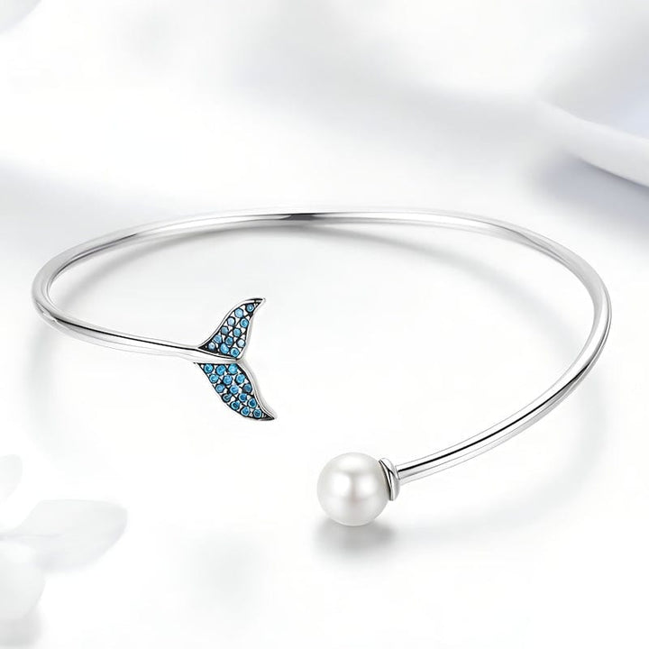 Cuff Blue Zircon Mermaid's Tail Cuff Bracelet Adjustable / Silver Unique Leather Bracelets