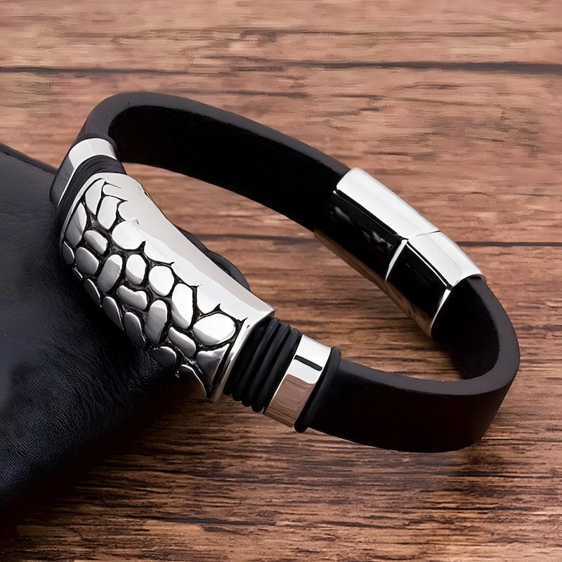 Leather Abstract Pattern Black Leather Bracelet