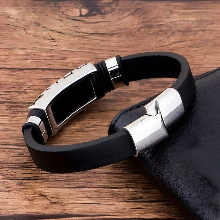 Leather Abstract Pattern Black Leather Bracelet