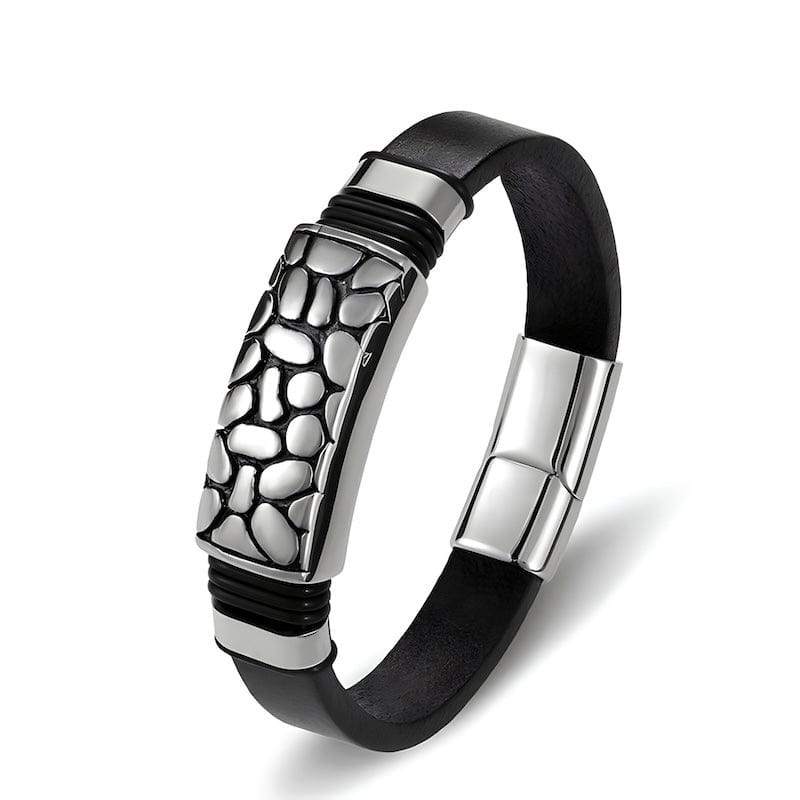 Leather Abstract Pattern Black Leather Bracelet