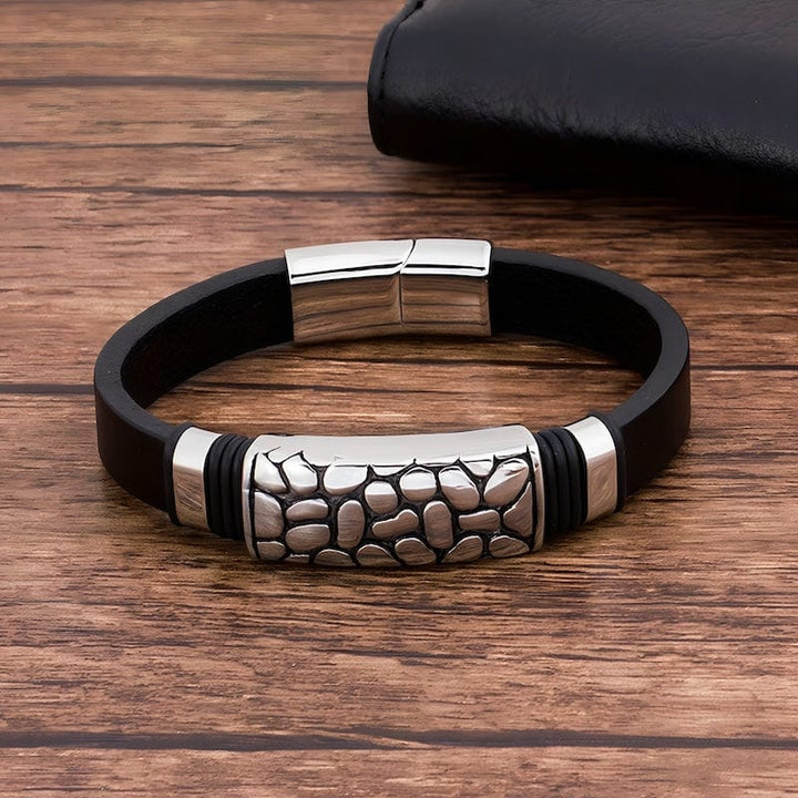Leather Abstract Pattern Black Leather Bracelet