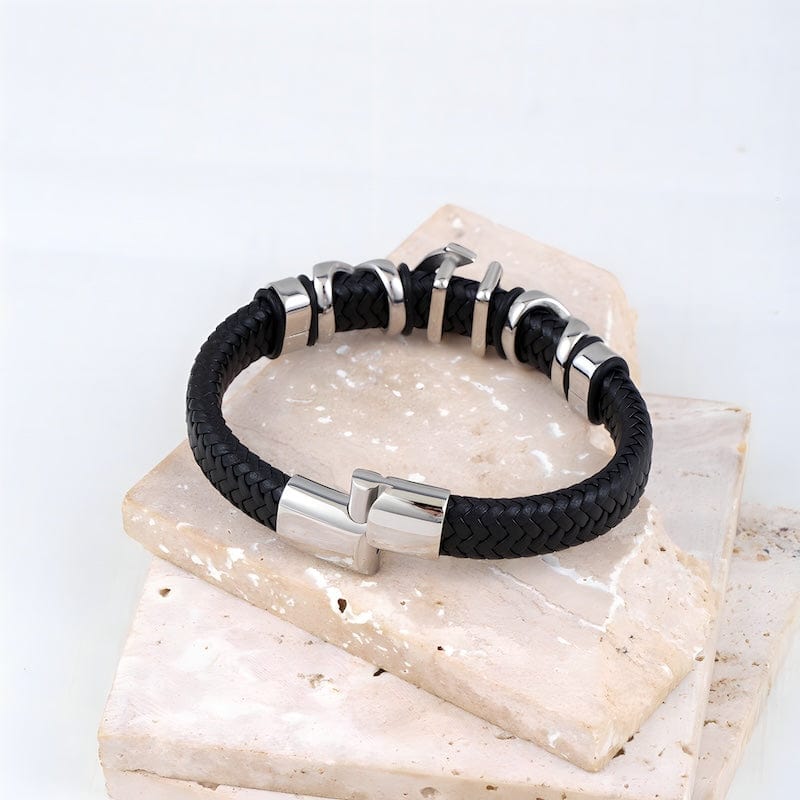 Leather Anchor Braided Black Leather Bracelet