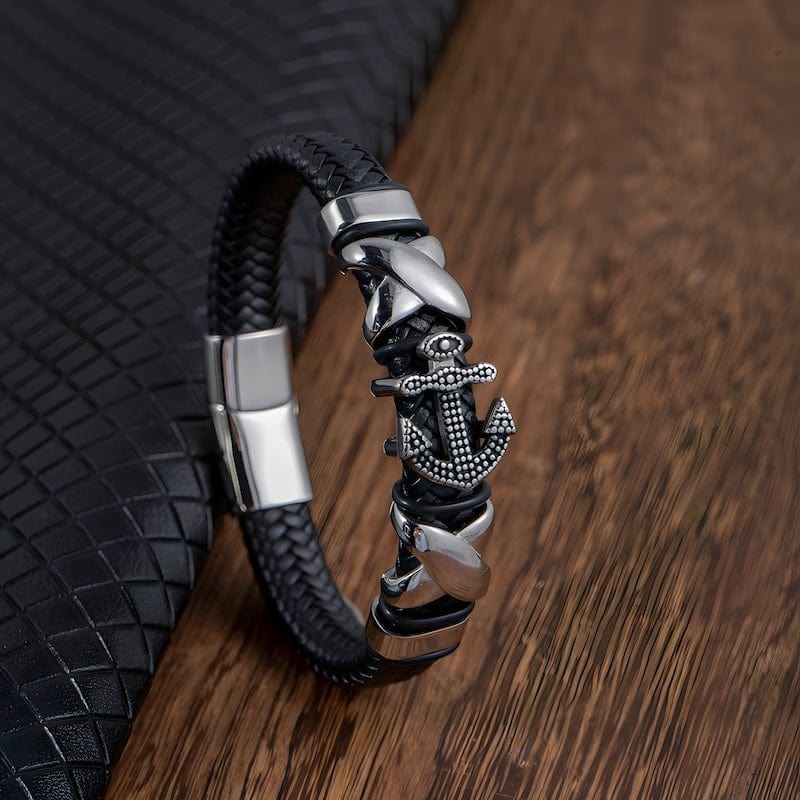 Anchor Braided Black Leather Bracelet Leather Unique Leather Bracelets   