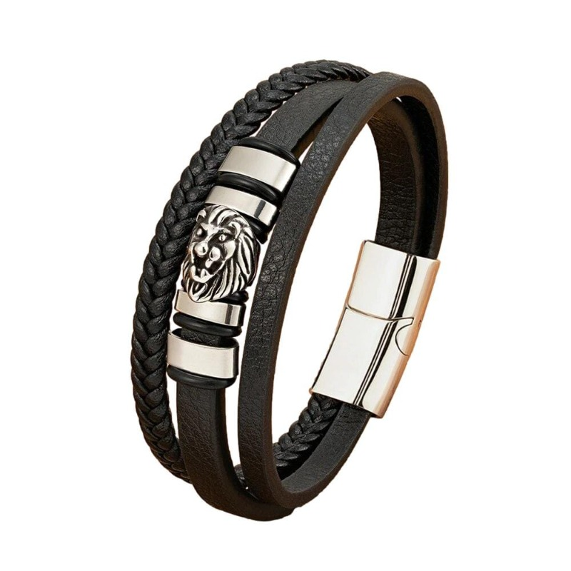 Leather Animal Lion Woven Multilayer Leather Bracelet