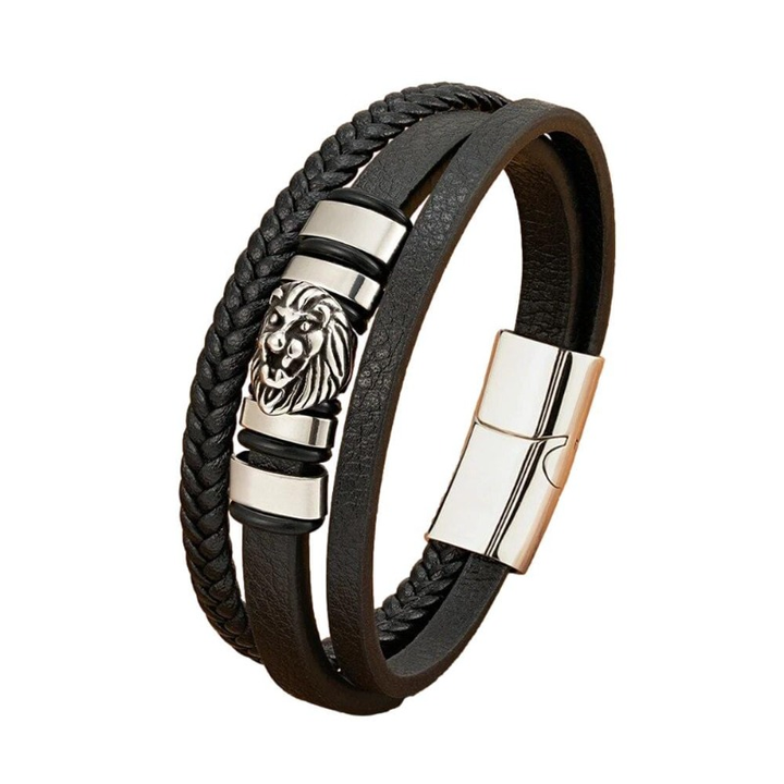 Leather Animal Lion Woven Multilayer Leather Bracelet