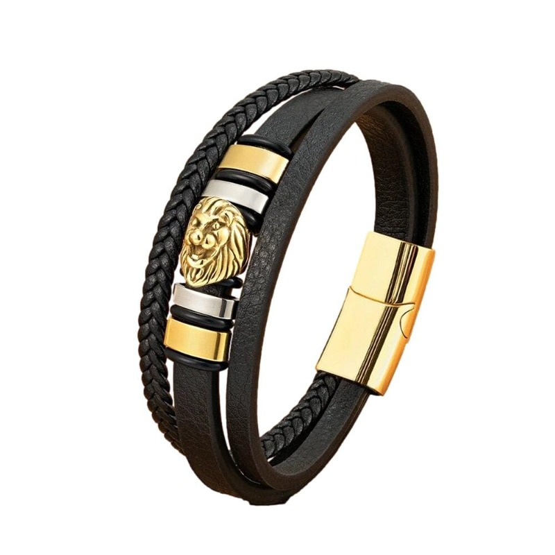 Leather Animal Lion Woven Multilayer Leather Bracelet