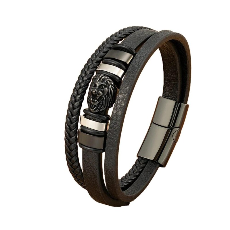 Leather Animal Lion Woven Multilayer Leather Bracelet