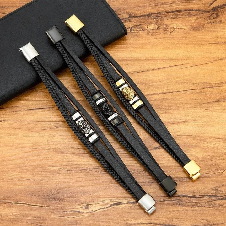 Leather Animal Lion Woven Multilayer Leather Bracelet