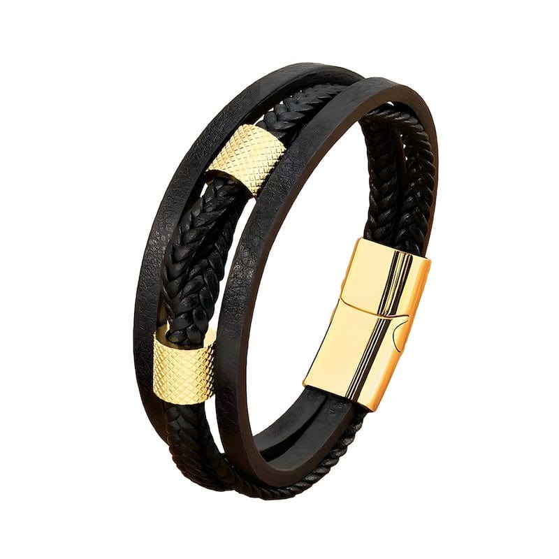 Black Leather Rope Multilayer Bracelet Leather Unique Leather Bracelets 19cm Gold 