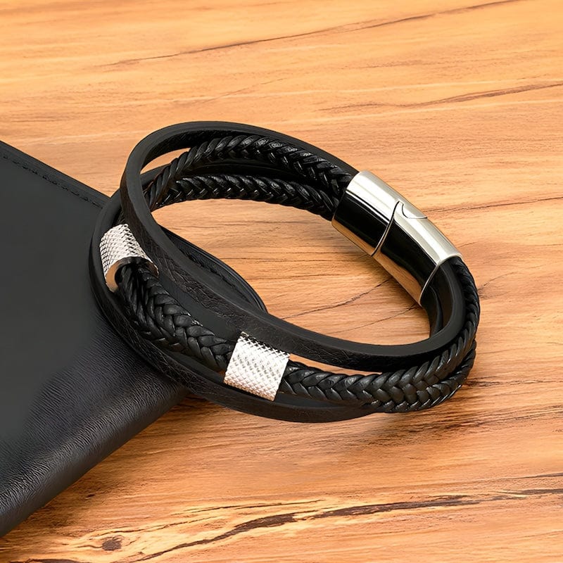 Black Leather Rope Multilayer Bracelet Leather Unique Leather Bracelets   