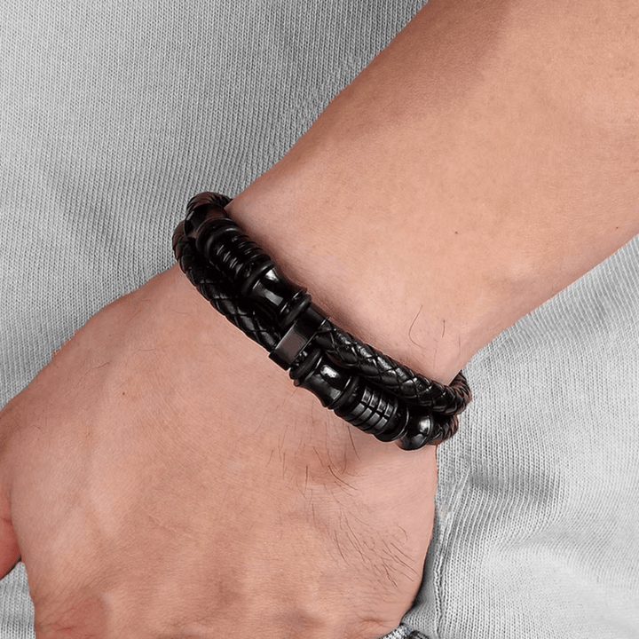 Leather Black Multi Strand Leather Bracelet for Men