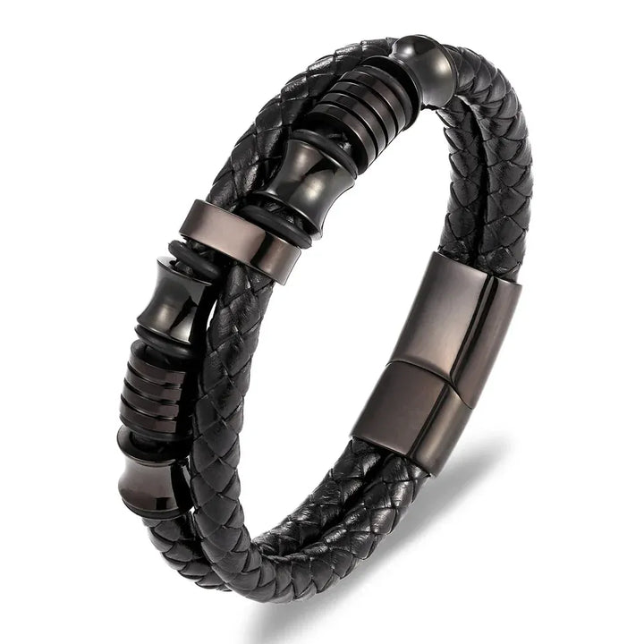 Leather Black Multi Strand Leather Bracelet for Men