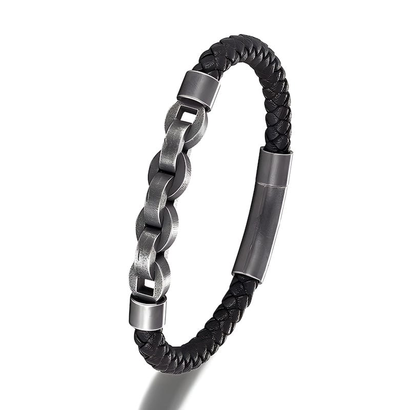 Leather Braided Black Leather Bicycle Chain Bracelet